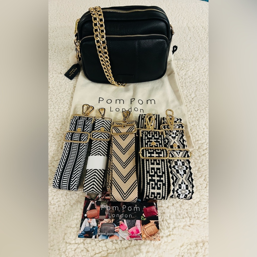 Pom Pom London Mayfair Plus Crossbody Bag In Black  With SIX Straps NEW! 💎